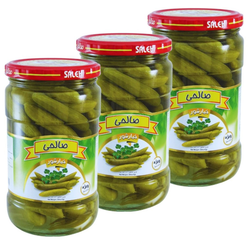 خیارشور سرکه ای پاستوریزه ویژه صالحی - 650 گرم مجموعه 3 عددی