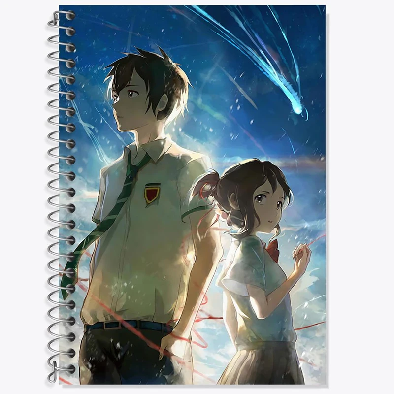 دفتر زبان 50 برگ خندالو مدل دو خط طرح تاکی تاچیبانا و میتسویا میامیزو انیمه یورنیم Your Name کد 16289