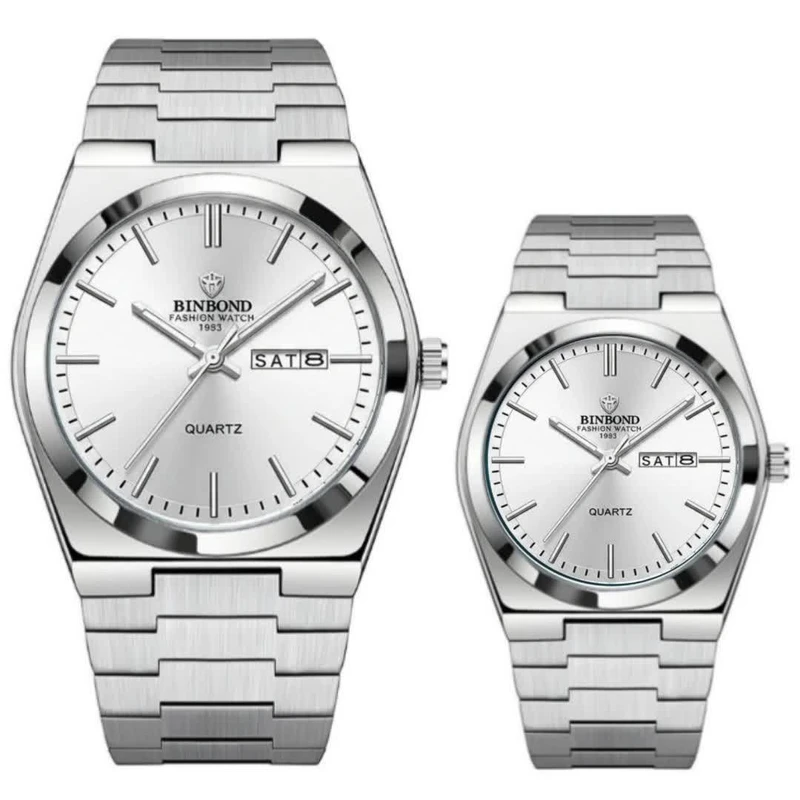 ست ساعت مچی عقربه‌ای کوارتز زنانه و مردانه بین باند مدل قفل مخفی 1853 کد 004