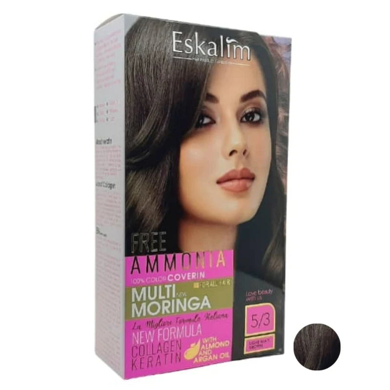 کیت رنگ مو اسکالیم سری collagen keratin شماره 5.3 حجم 100 میلی لیتر رنگ قهوه ای زیتونی روشن