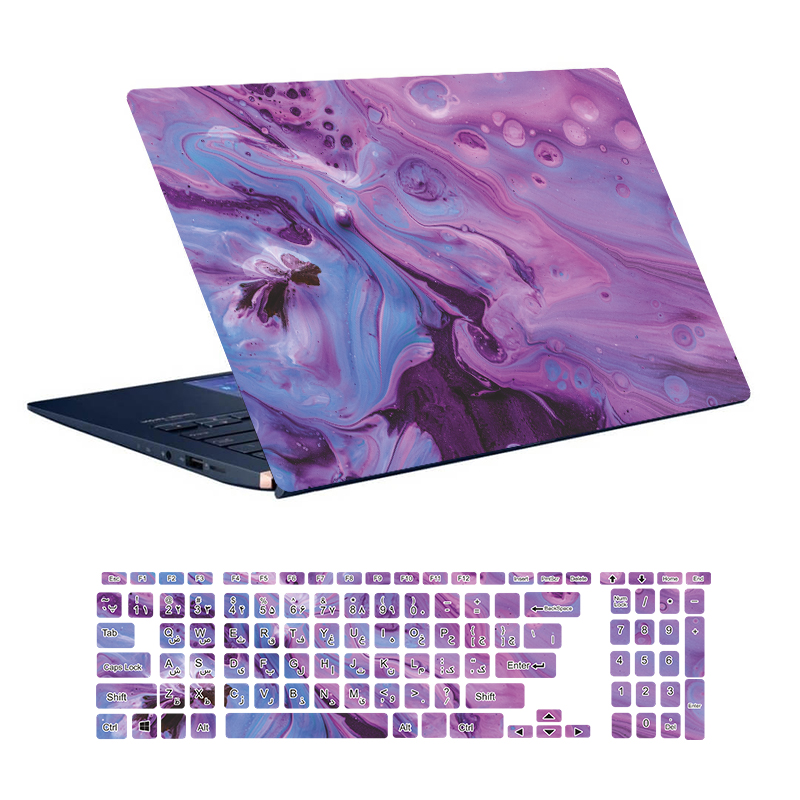 استیکر لپ تاپ توییجین و موییجین طرح Colorful کد 75 مناسب برای لپ تاپ 15.6 اینچ به همراه برچسب حروف فارسی کیبورد