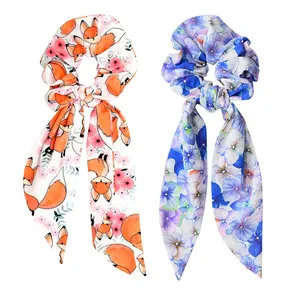 کش مو زنانه دلنار گالری مدل اسکرانچی خرگوشی روباه و گل بنفشه مجموعه 2 عددی