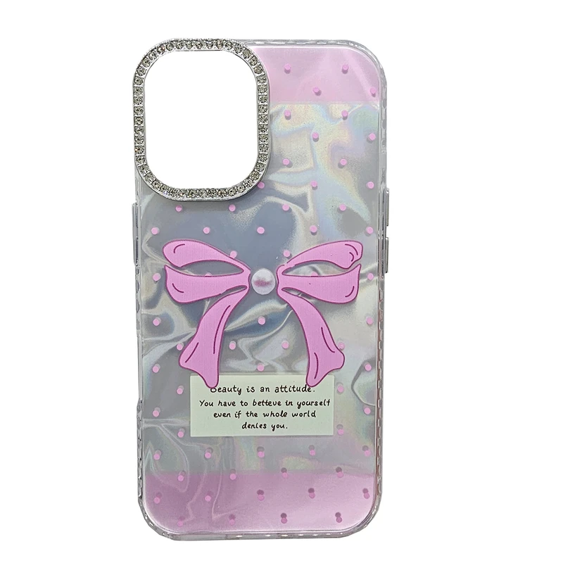 کاور مدل ماربل پاپیونی طرح نگین دار مناسب برای گوشی موبایل اپل iphone 16