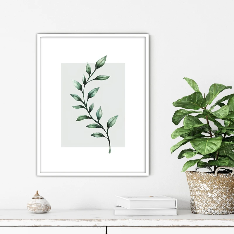 تابلو آتریسا طرح برگ سبز مدرن مدل ATFF335 فریم سفید