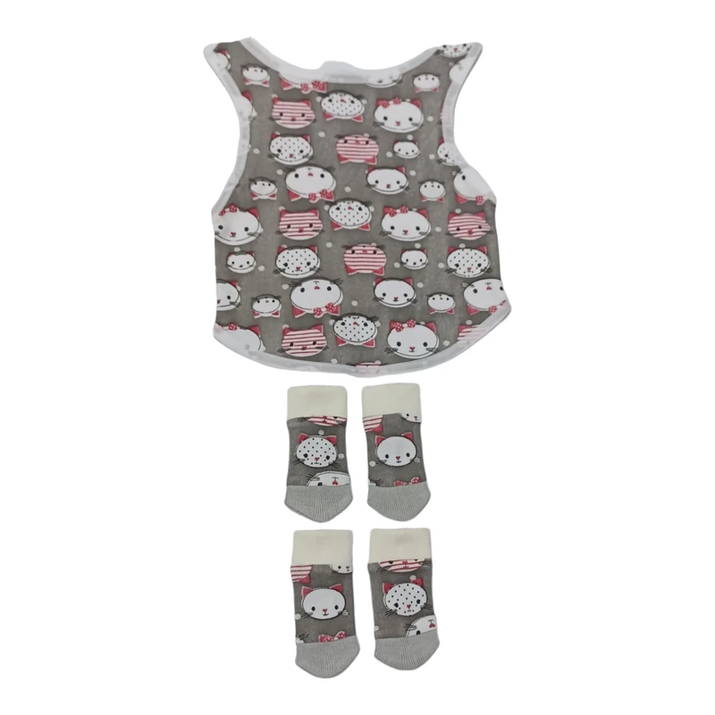 لباس و جوراب سگ و گربه مدل پاپی کد 07 سایز XS مجموعه 2 عددی 