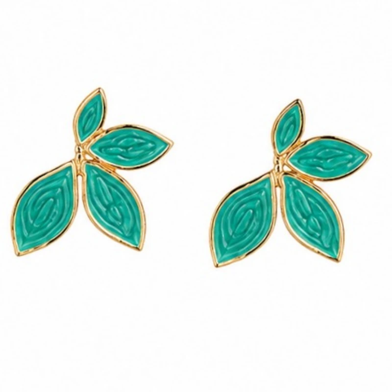 گوشواره میناکاری زنانه مدل میخی طرح گل برگ