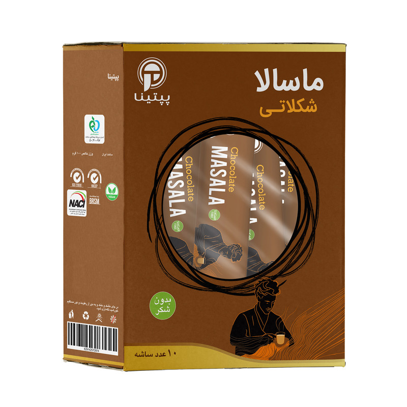 چای ماسالا شکلاتی بدون شکر و شیرین شده با استویا پپتینا - 100 گرم بسته 10 عددی
