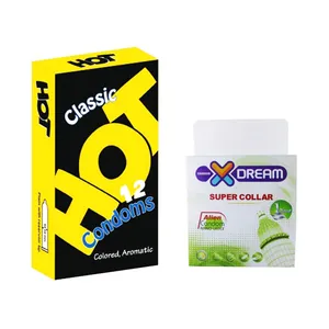 کاندوم ایکس دریم مدل Super Collar بسته 1 عددی به همراه کاندوم هات مدل Classic Aromatic بسته 12 عددی