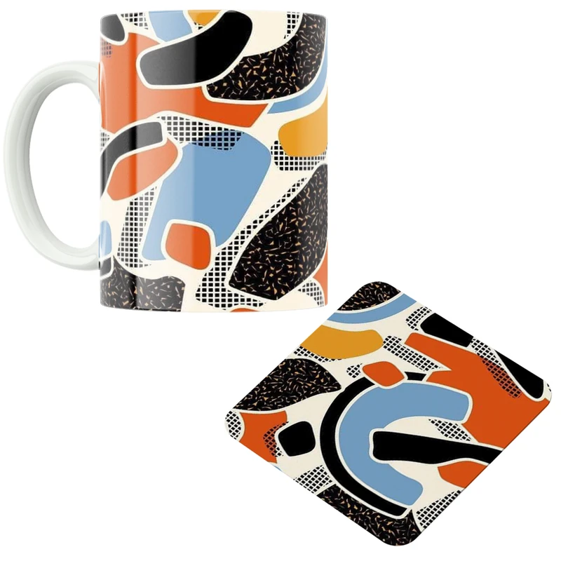 ماگ پاد آفرین مدل اشکال کد DKC579 به همراه زیر لیوانی