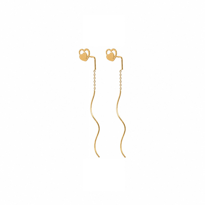 گوشواره بخیه‌ای طلا 18 عیار زنانه مان گالری مدل کرلی قلب در قلب کد EA01-0028600