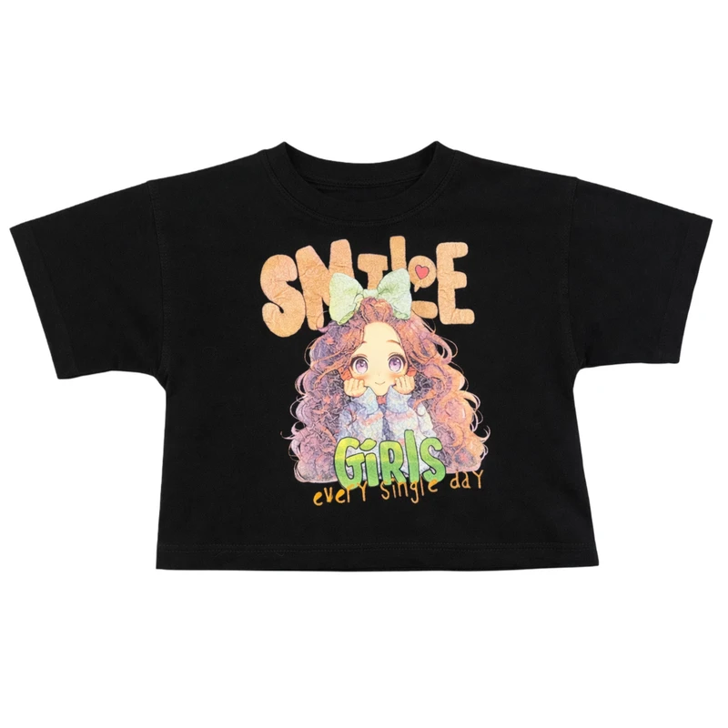 کراپ تی‌شرت آستین کوتاه دخترانه مدل MND1997