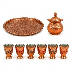 ست 8 تکه چای‌خوری مسی طرح پروانه ای