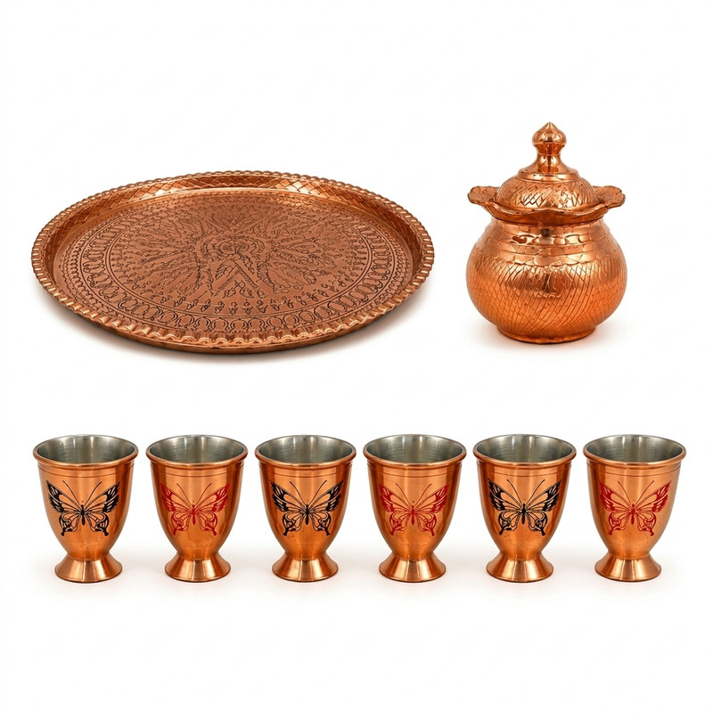 ست 8 تکه چای‌خوری مسی طرح پروانه ای
