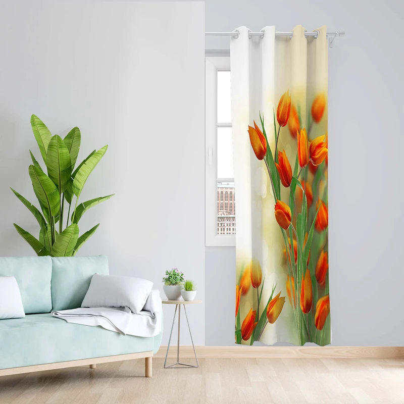 پرده طرح گل لاله مدل مخمل پانچی کد 5089L z سایز 140x200 سانتی متر