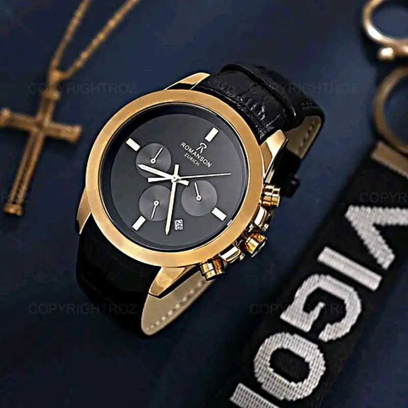 ساعت مچی عقربه‌ای مردانه رومانسون مدل سه موتور فعال کرنوگراف بند چرمی کد 3