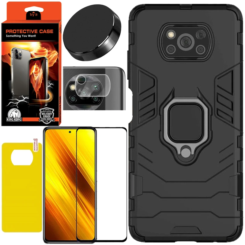 کاور کینگ کونگ مدل BATMAN مناسب برای گوشی موبایل شیائومی Poco X3/NFC/PRO به همراه محافظ صفحه نمایش و محافظ لنز دوربین و برچسب محافظ پشت گوشی و پایه نگهدارنده