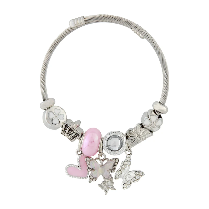 دستبند النگویی زنانه مدل پاندورا طرح پروانه کد 2150