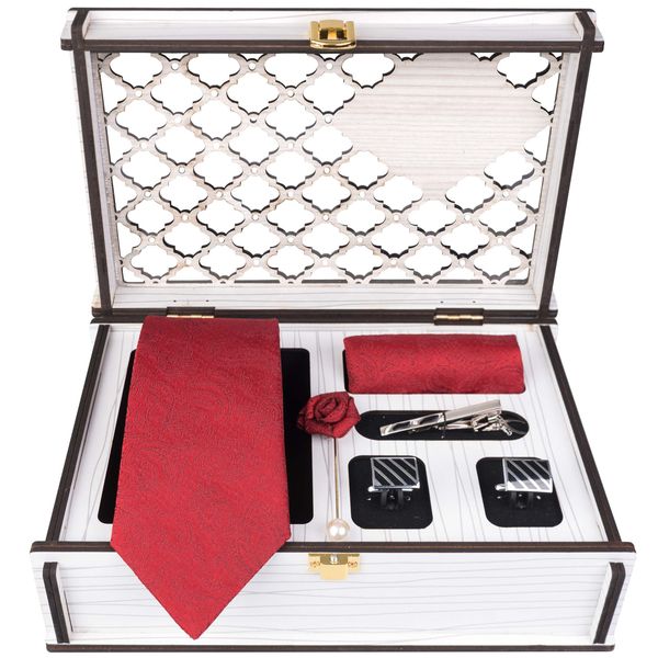 ست کراوات و دستمال جیب و دکمه سردست و گل کت مردانه جیان فرانکو روسی مدل GF-F886RE-BOX