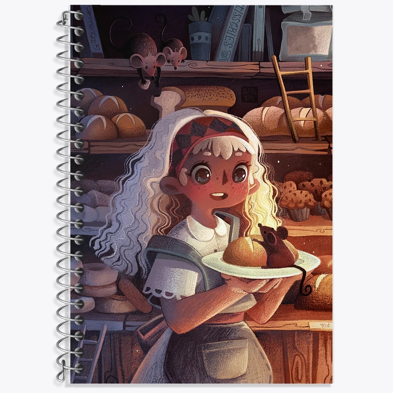 دفتر زبان 50 برگ خندالو مدل دو خط طرح دختر شیرینی پز کد F540