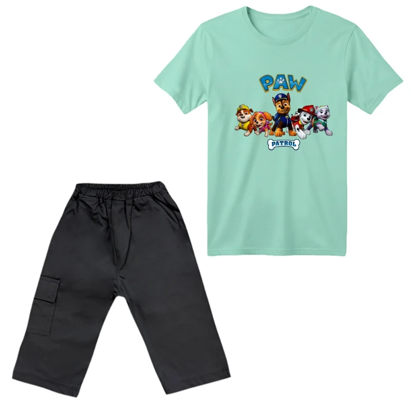 ست تی‌شرت آستین کوتاه و شلوارک پسرانه مدل سگ نگهبان کد ۷