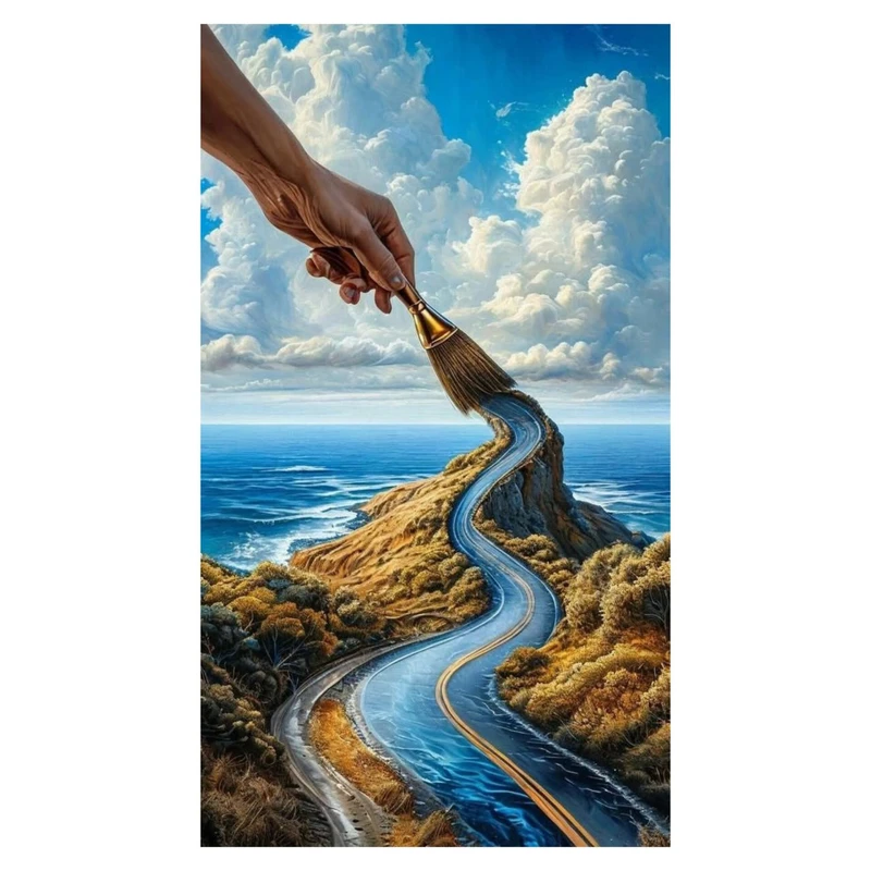 استیکر پارچه و لباس پاد آفرین مدل نقاشی جاده طبیعت کد 3109