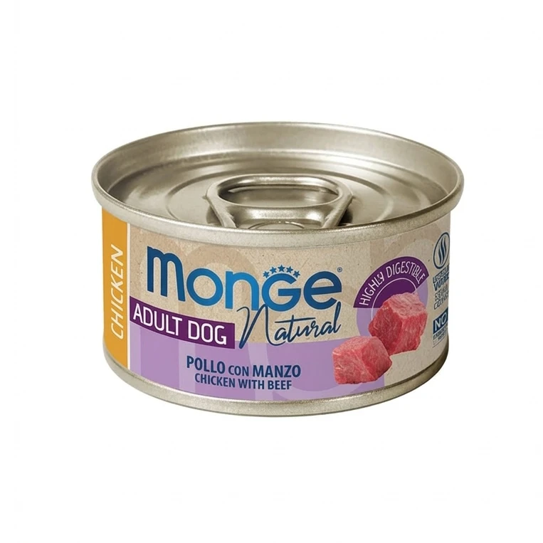 کنسرو غذای سگ مونژه مدل Monge Natural طعم مرغ و بیف وزن 95 گرم