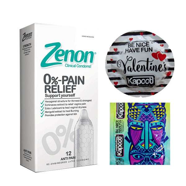 کاندوم زنون مدل PAIN RELIEF بسته 12 عددی به همراه کاندوم کاپوت مجموعه 2 عددی کاندوم زنون مدل PAIN RELIEF بسته 12 عددی به همراه کاندوم کاپوت مجموعه 2 عددی