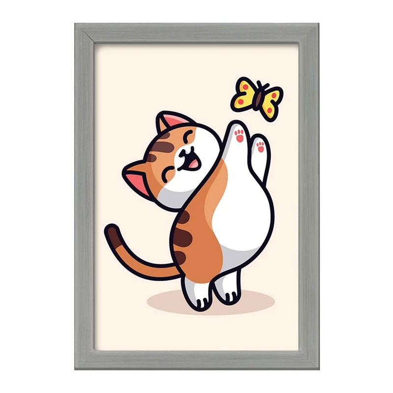 تابلو خندالو طرح حیوانات بامزه گربه و پروانه کد 28197