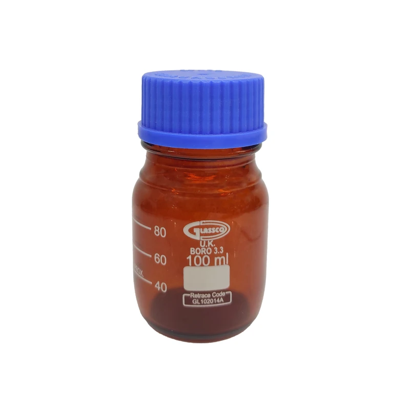 بطری آزمایشگاهی گلاسکو مدل کهربایی ظرفیت 100 میلی لیتر