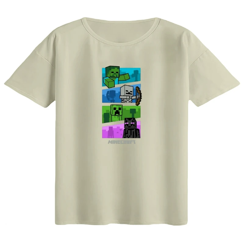 تی‌شرت اورسایز آستین کوتاه زنانه مدل باکسی طرح ماینکرفت کد۵