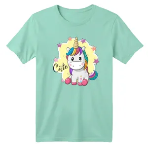 تی شرت آستین کوتاه بچگانه مدل یونیکورن کد ۳۹ رنگ سبز روشن