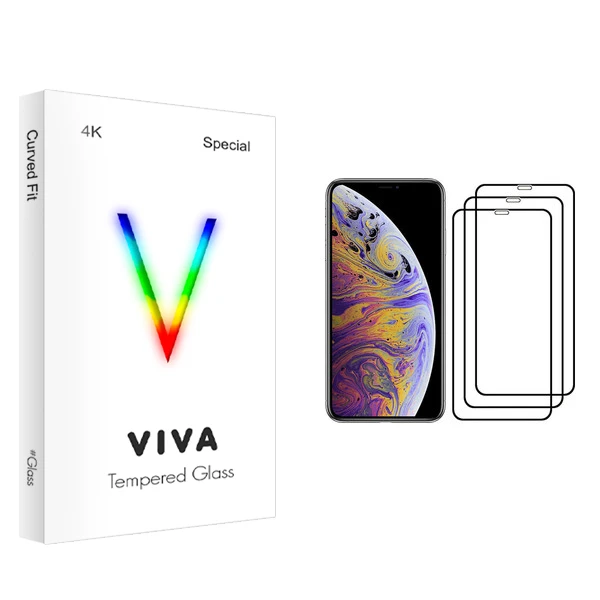 محافظ صفحه نمایش ویوا مدل 4K مناسب برای گوشی موبایل اپل iPhone XS Max بسته سه عددی