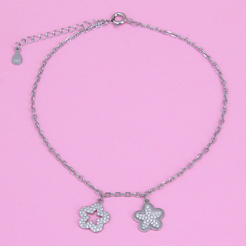 پابند نقره زنانه بازرگانی میلادی مدل گل رادیوم  کد DP_589