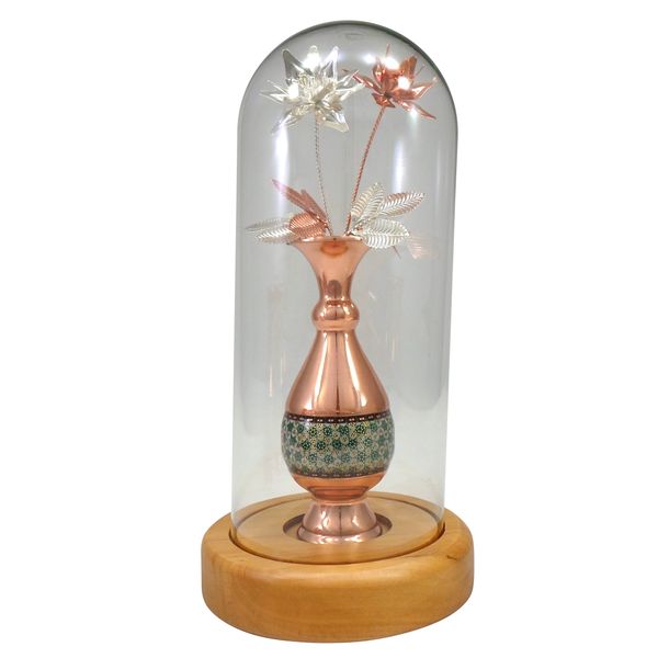 گلدان خاتم کاری مسی سلام مدل حبابی کد 2-16 به همراه گل گلدان خاتم کاری مسی سلام مدل حبابی کد 2-16 به همراه گل