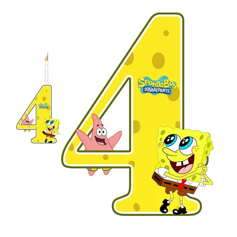   استند رومیزی تولد مدل عدد 4 طرح باب اسفنجی به همراه شمع مجموعه دوعددی