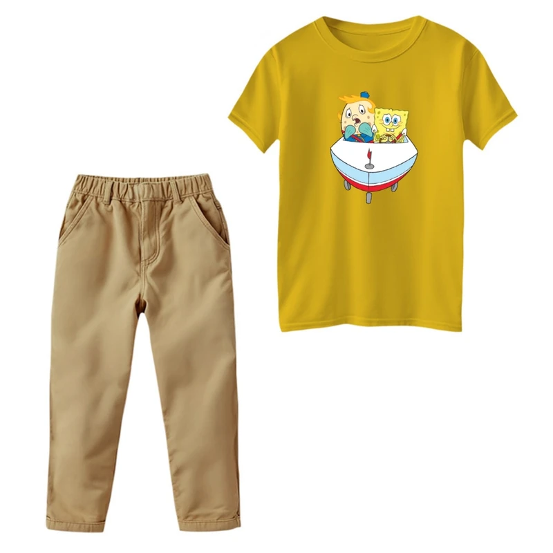 ست تی‌شرت و شلوار پسرانه مدل باب اسفنجی کد 3