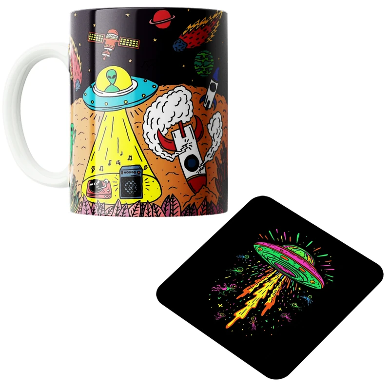 ماگ پاد آفرین مدل فضانورد سیاره منظومه شمسی موشک آدم فضایی کد PZ223 به همراه زیرلیوانی