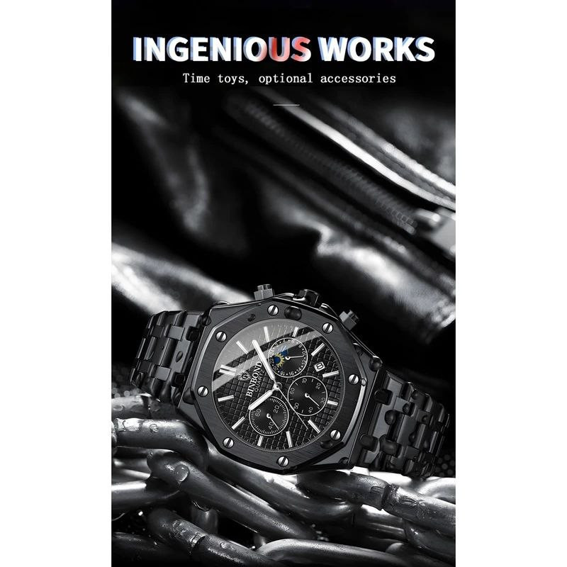 ساعت مچی عقربه‌ای مردانه کوارتز بین باند مدل سه موتور فعال کورنوگراف قفل مخفی کد 13