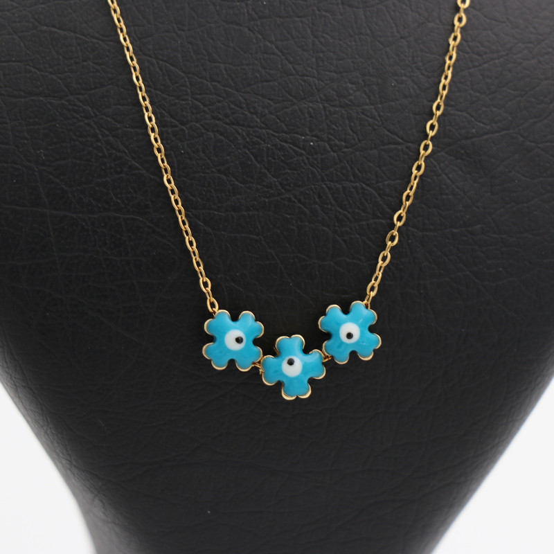 گردنبند دخترانه مدل چشم نظر سه گل کد 12610