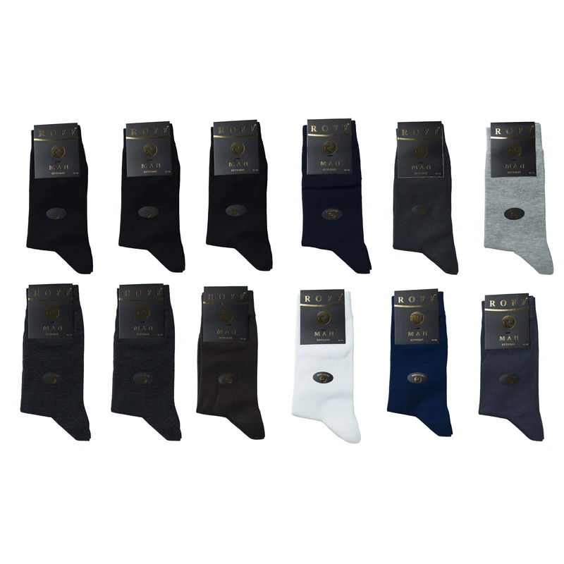 جوراب ساق بلند مردانه رووف مدل پنبه اعلا بسته ۱۲ عددی