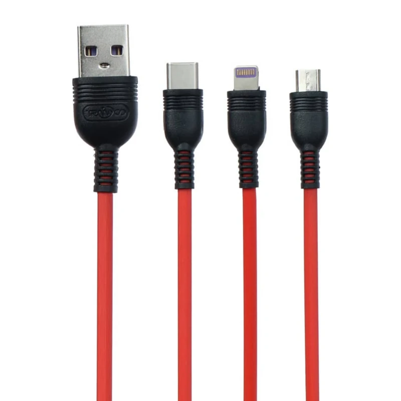 کابل تبدیل USB به لایتنینگ / microUSB / USB-C ترانیو مدل XS2 طول 1.2 متر