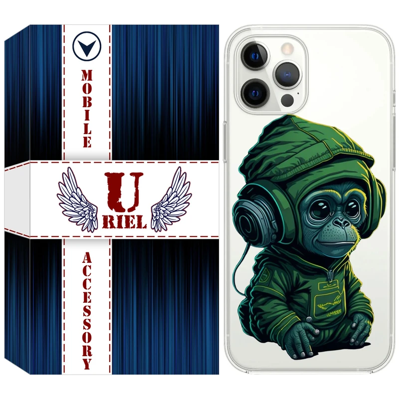 کاور ژله ای یوریل قاب مدل Clear کد 45 طرح میمون سبز مناسب برای گوشی موبایل اپل iPhone 12 Pro