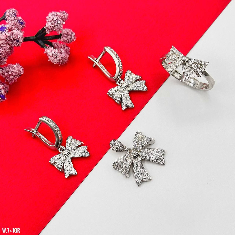 نیم ست نقره زنانه مدل پاپیون زنجیری 0133