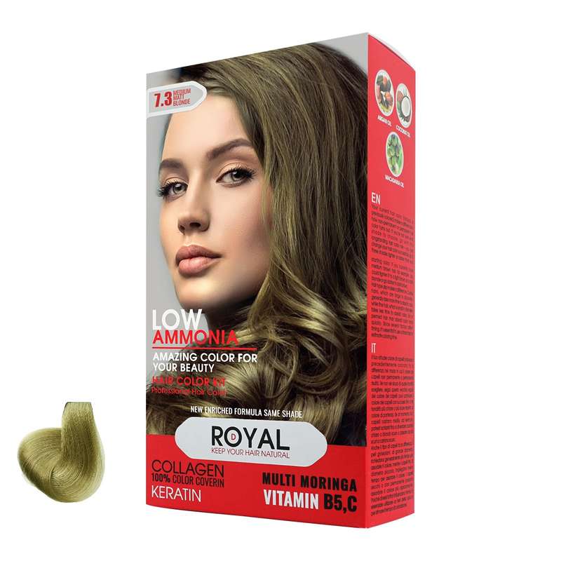 کیت رنگ مو رویال شماره 7.3 حجم 100 میلی لیتر رنگ بلوند زیتونی