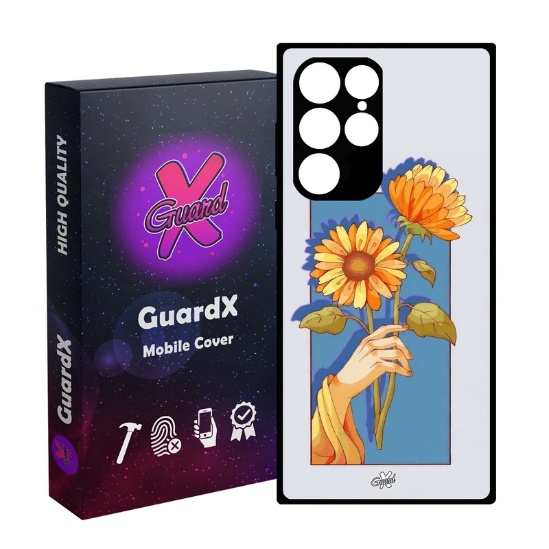 کاور گارد ایکس طرح گل و دست مدل Glass10675 مناسب برای گوشی موبایل سامسونگ Galaxy S22 Ultra