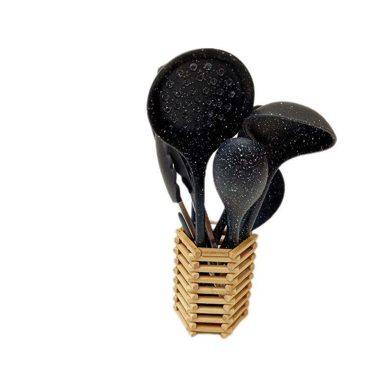 سرویس کفگیر 8 پارچه شنگیا مدل سیلیکونی کد New 8-2 به همراه استند