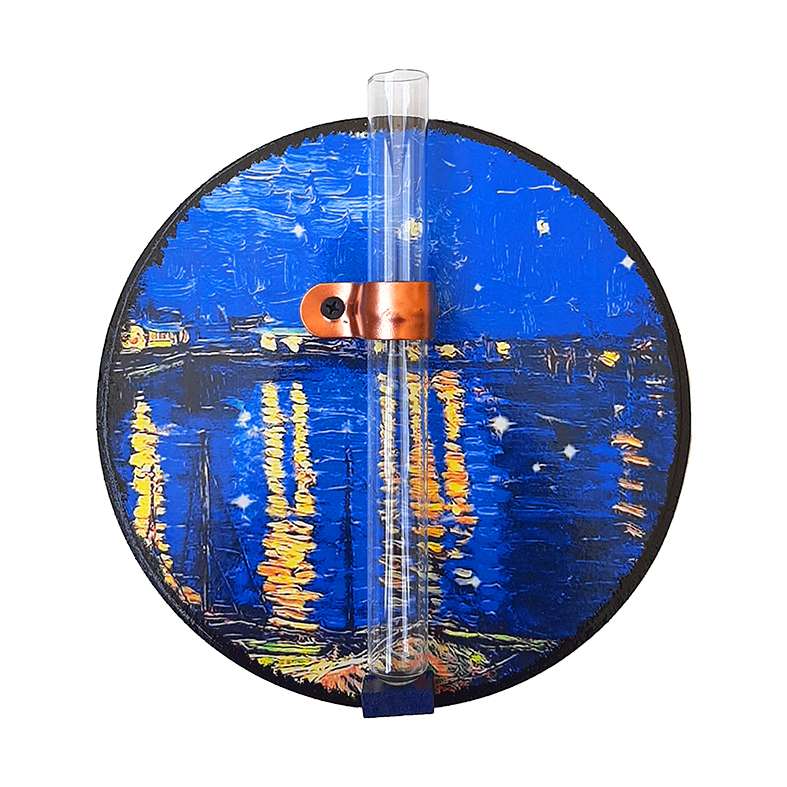 گلدان دیواری مدل شیشه آزمایشگاهی طرح تابلو ونگوگ شب پرستاره برفراز رن