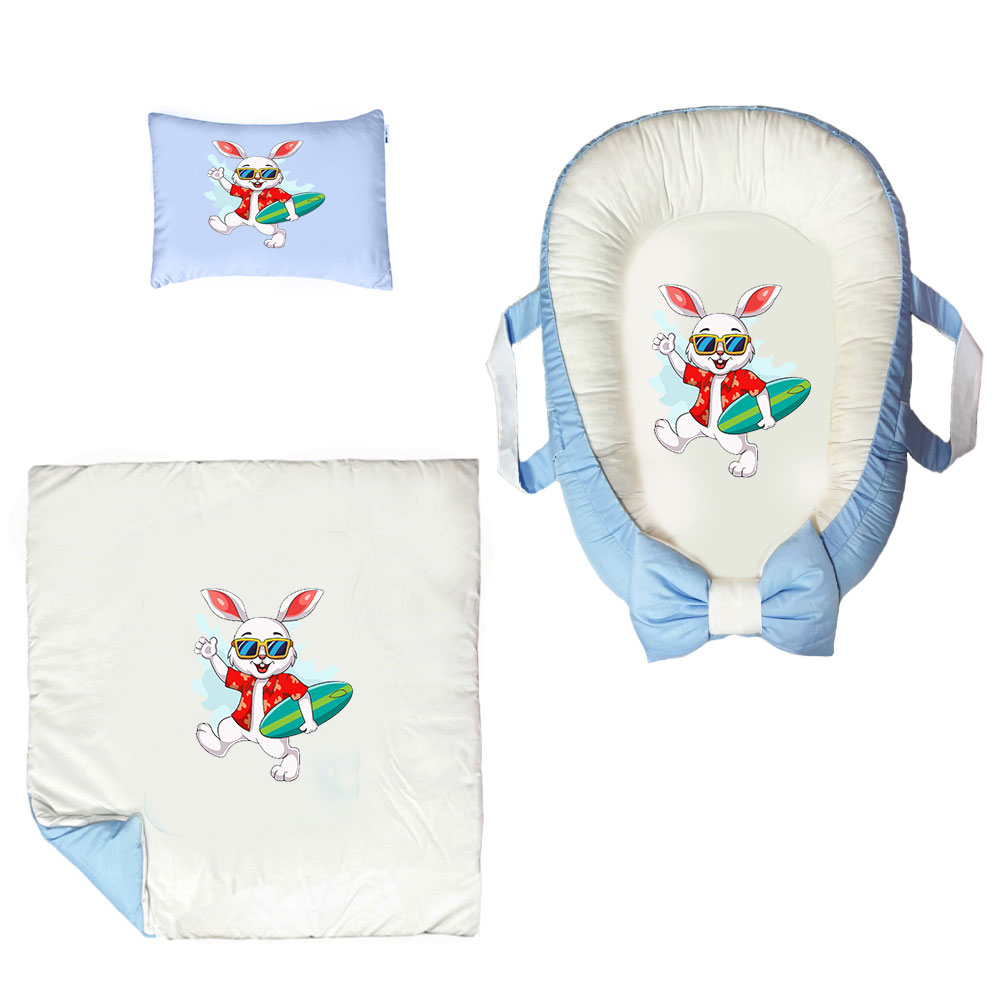 سرویس خواب سه تکه نوزاد ناریکو مدل گارد محافظ دار طرح خرگوش کد 0233