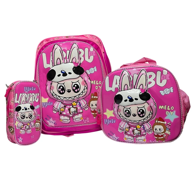 کوله پشتی مدرسه مدل فانتزی به همراه کیف تغذیه و جامدادی