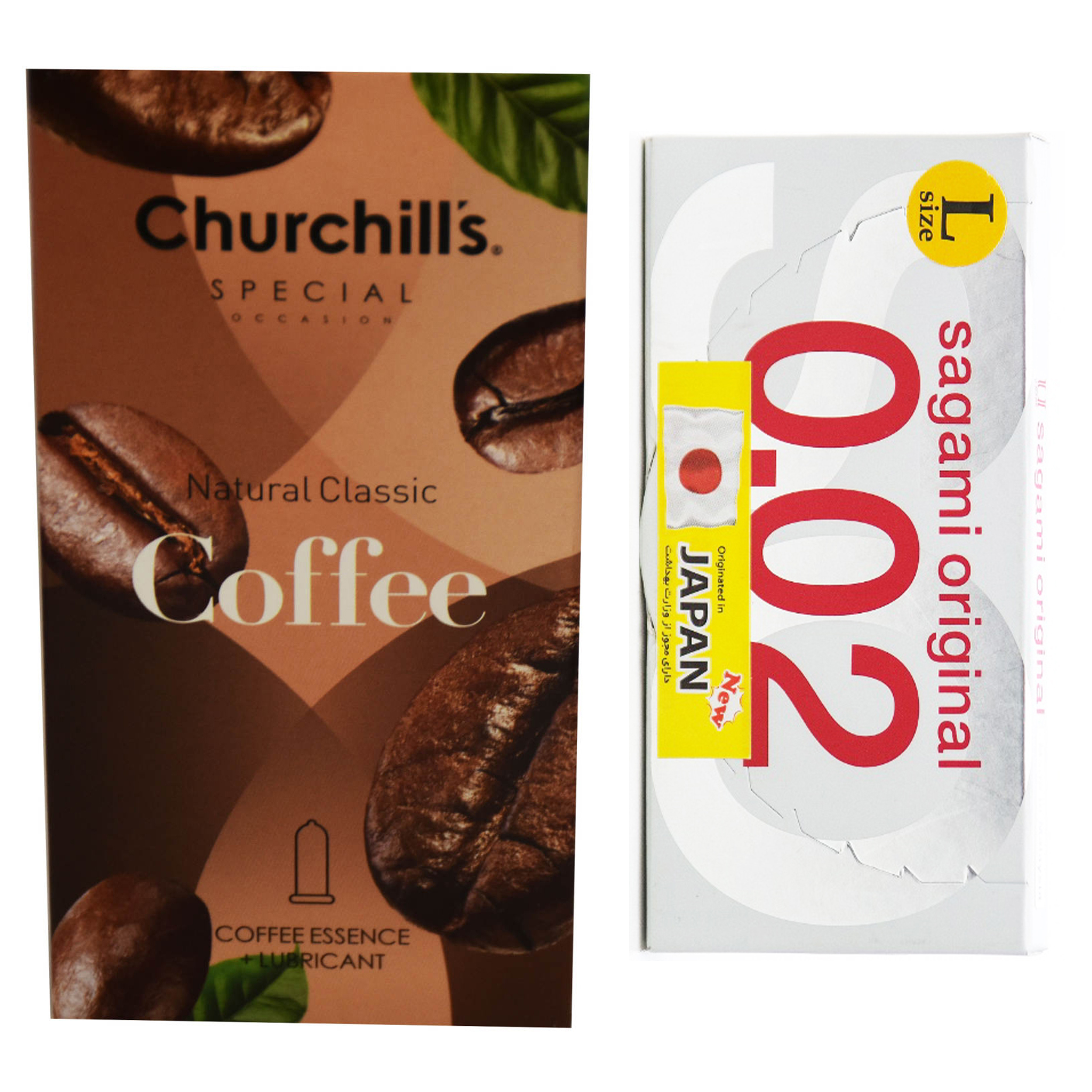 کاندوم چرچیلز مدل Coffee بسته 12 عددی به همراه کاندوم ساگامی کد 001 بسته 2 عددی